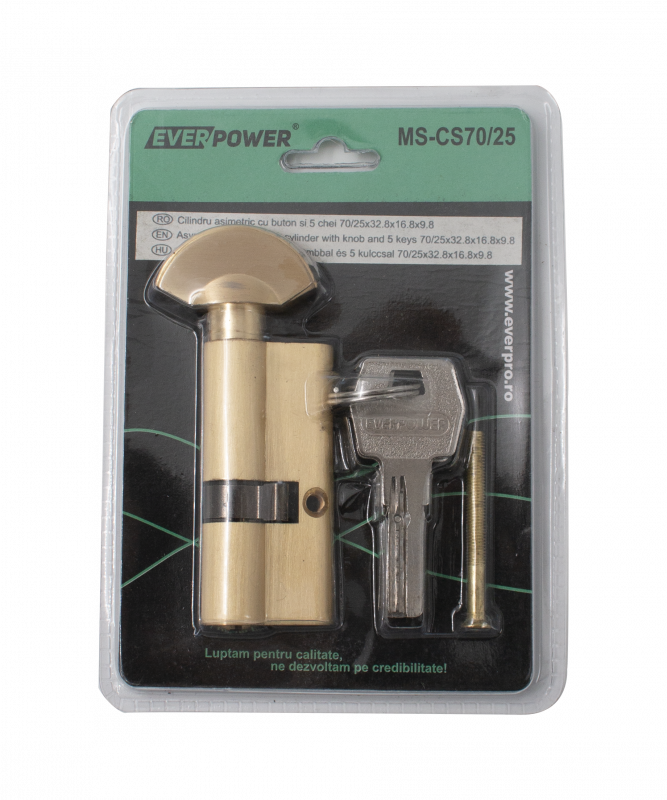 Asymmetrical door lock cylinder with knob and 3m keys 70/25x32.8x16.8x9.8